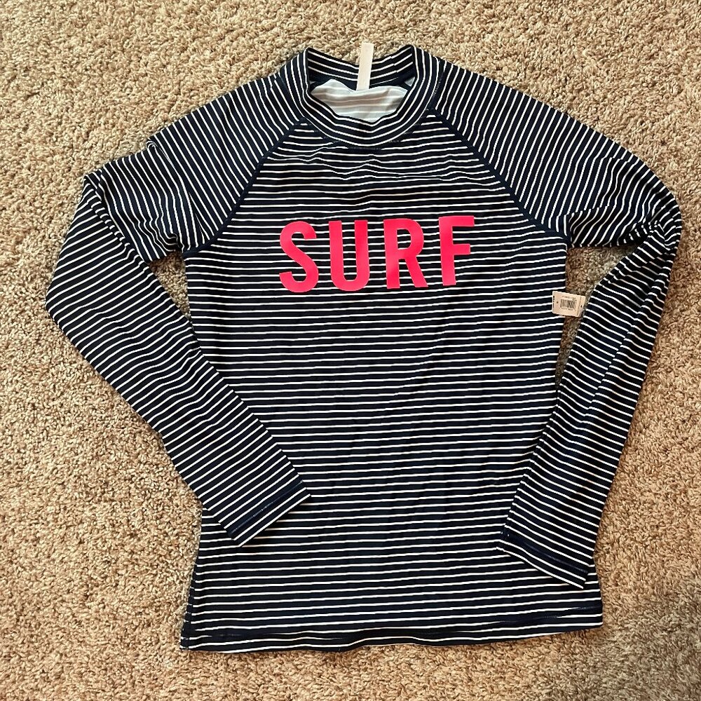 GAP Navy Blue and White Stripe Rashguard/Swim Shirt - Size S - NWT